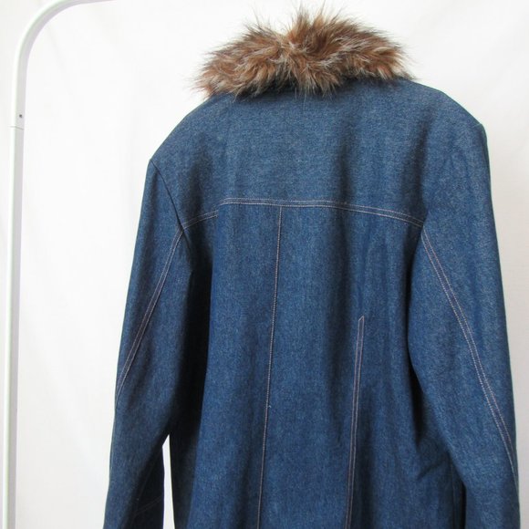 VINTAGE 70S Denim Jacket with Faux Fur Collar Dark Blue Wash Size Large - Picture 9 of 12